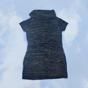 Grey Mini Sweater Dress Turtleneck Mini Dress Sweater Tunic Top Sparkle Knit